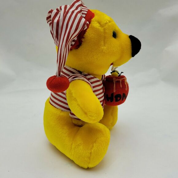 Winnie the Pooh Bear Plush Toy in Night Shirt and Cap with Barrel of Honey & Bee - Picture 3 of 8